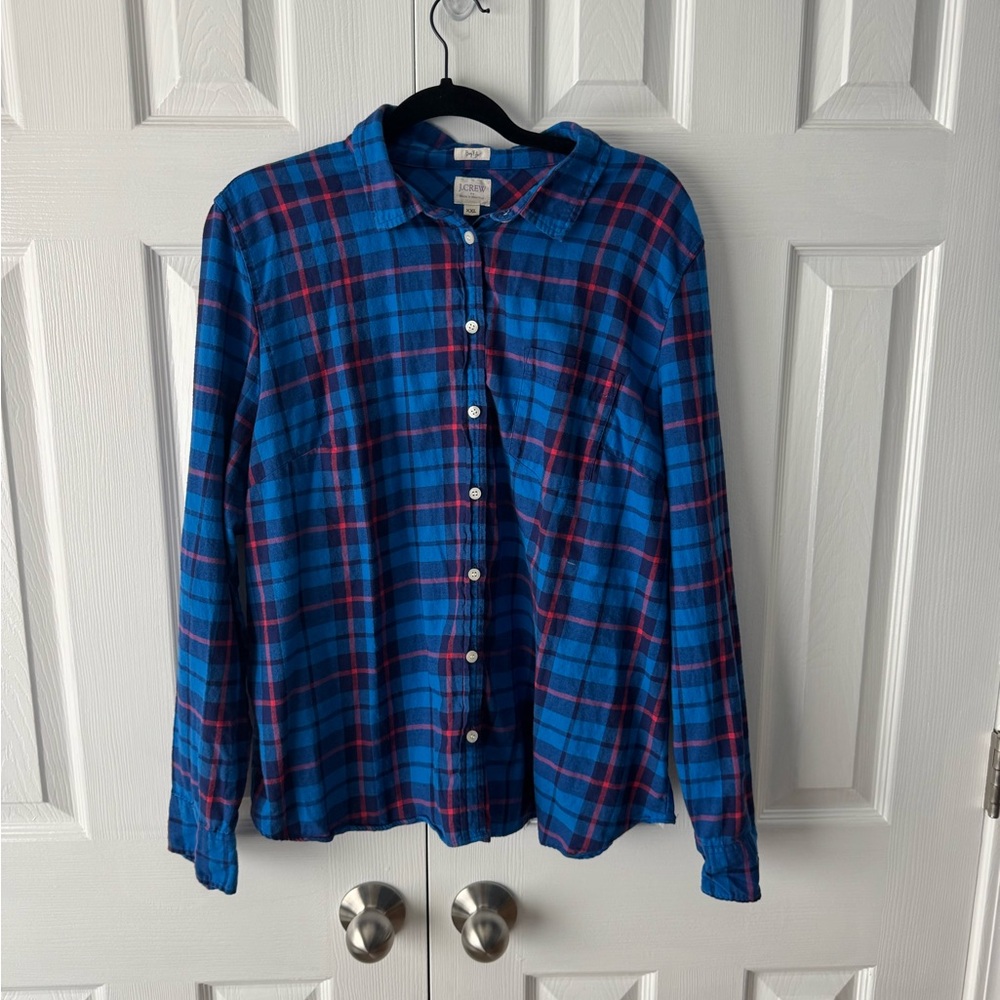J. Crew Boyfit Blue & Red Plaid Button Down Cotton Flannel Shirt XXL Mauritius